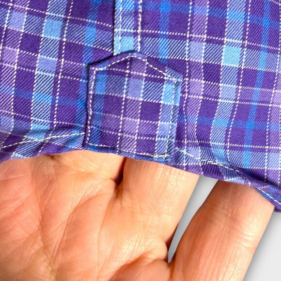 David Donahue Shirt Mens MEDIUM Blue Purple Plaid Button Up 100% Cotton - Picture 10 of 11